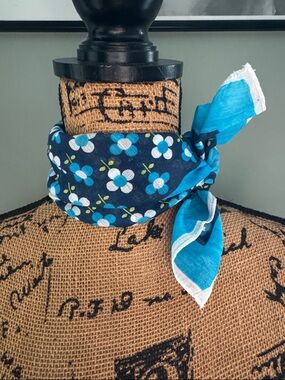 Vintage Blue Floral Bandana Scarf